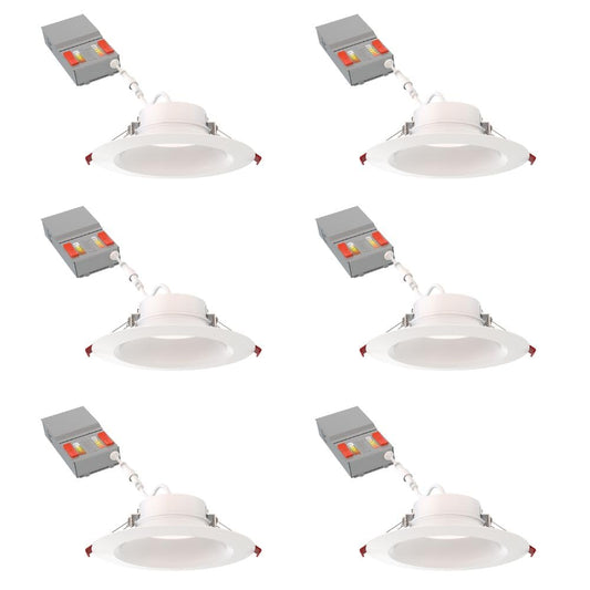 Juno WF6 Dreg SM ALO20 SWW5 90CRI CP6 MW M2 Canless Wafer Recessed LED Downlight, Deep Regressed Smooth Trim Style, 6-Inch, Matte White, 6-Pack