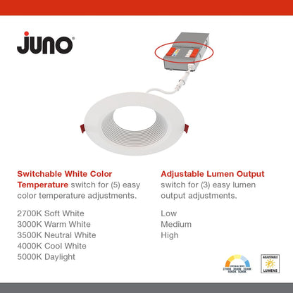 Juno WF6 Dreg SM ALO20 SWW5 90CRI CP6 MW M2 Canless Wafer Recessed LED Downlight, Deep Regressed Smooth Trim Style, 6-Inch, Matte White, 6-Pack