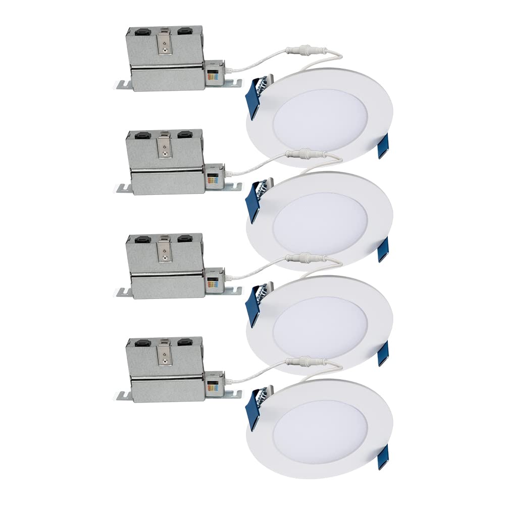 HALO HLB 4-Inch Thin Recessed Indoor/Outdoor Canless LED Downlight w/Selectable Color Temperatures 6-Pack HLB40699FS1EMWR-6PK