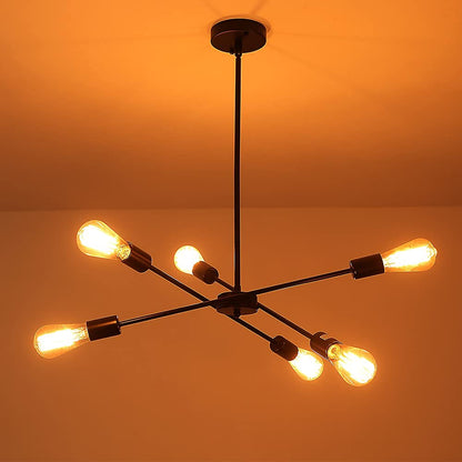 Black Sputnik Chandelier 6 Lights Modern Industrial Ceiling Light Mid Century Vintage Contemporary Pendant Dining Room Lighting Fixtures Hanging
