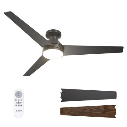 Amico Ceiling Fans with Lights, 42 inch Low Profile Ceiling Fan with Light and Remote Control, Flush Mount, Reversible, 3CCT, Dimmable, Noiseless, White Ceiling Fan for Bedroom, Indoor/Outdoor Use