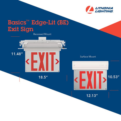 Lithonia Lighting BE W R SM M6 BE Basics Edge-Lit Exit Sign, White with Red Letters, Surface Mount