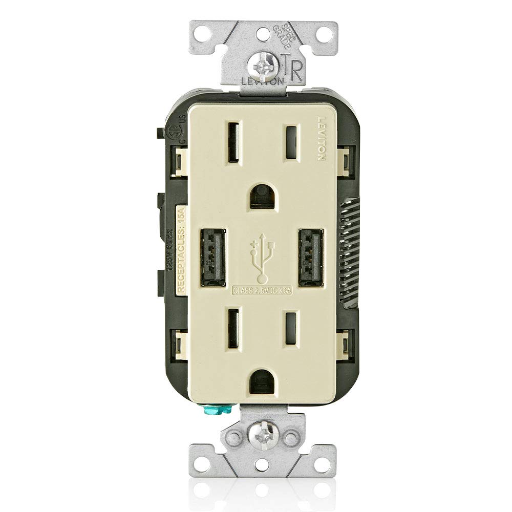 Leviton T5633-W Type A & Type-C USB In-Wall Charger with 15A Tamper-Resistant Outlet, USB Charger for Smartphones and Tablets, Not for Laptops, White