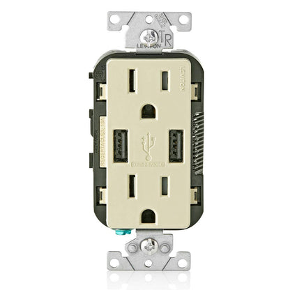 Leviton T5633-W Type A & Type-C USB In-Wall Charger with 15A Tamper-Resistant Outlet, USB Charger for Smartphones and Tablets, Not for Laptops, White