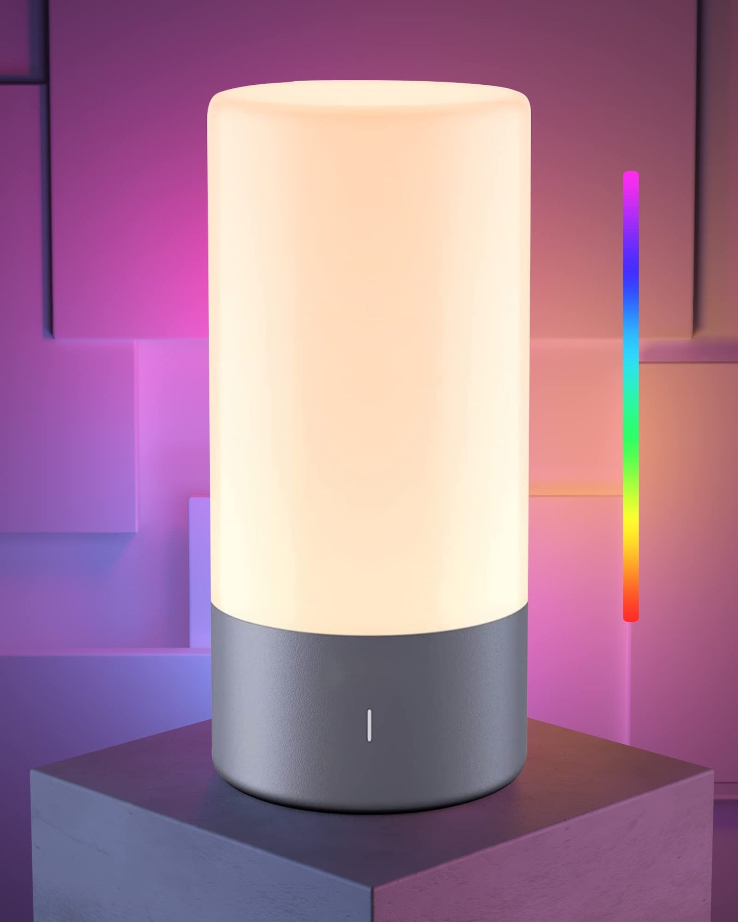 Touch Bedside Table Lamp, [Sleek Design & RGB Mode] 3 Way Dimmable Small Lamp for Bedroom, LED Lamp with Warm White Lights, Multi-Color Smart Nightstand Lamp for for Living Room Home Gifts