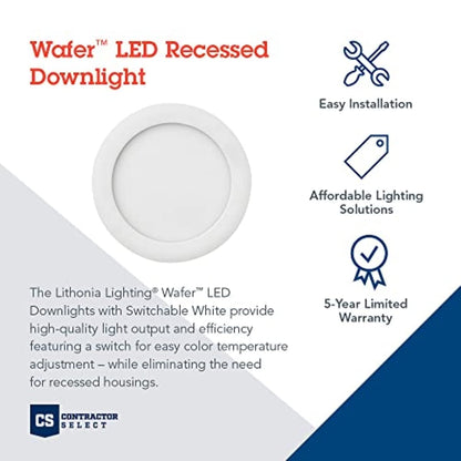 Lithonia Lighting WF4 LED 27K30K35K 90CRI MB M6 Recessed Wafer Downlight with Ultra Thin Round Trim, Color Temperature Selectable, 2700K | 3000K | 3500K, 4-Inch, Matte Black