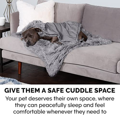 Furhaven - Manta impermeable y lavable para perros y gatos de interior, hecha en piel sintética de pelo largo sintético y terciopelo en color madera, XL, gris niebla