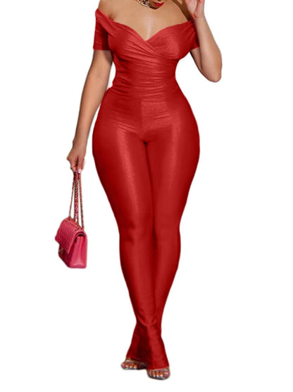 acelyn 2 Piece Outfits for Women Sexy Off Shoulder Tops Bodycon Flared Pant Sets Club Outfits Tracksuit