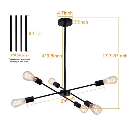Black Sputnik Chandelier 6 Lights Modern Industrial Ceiling Light Mid Century Vintage Contemporary Pendant Dining Room Lighting Fixtures Hanging