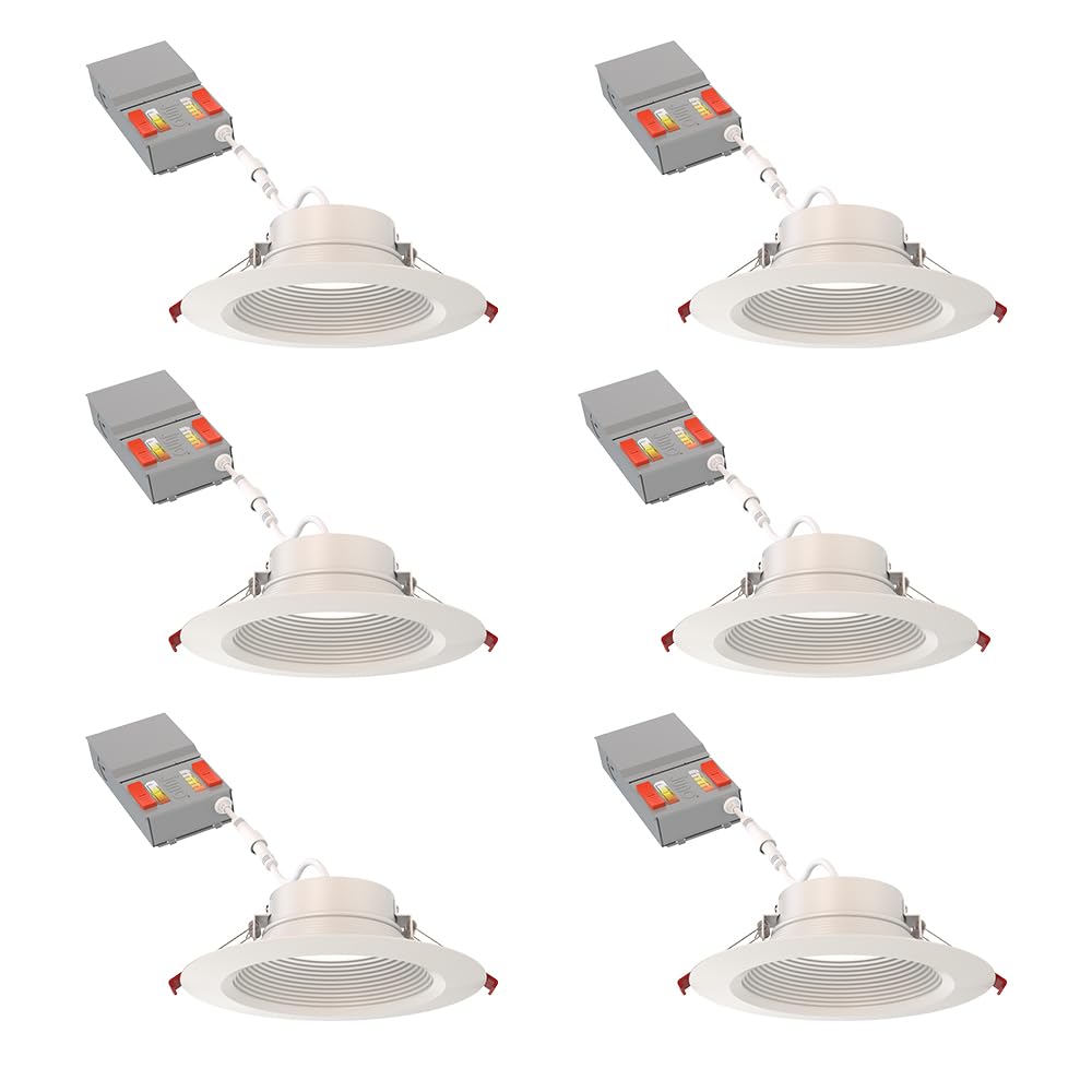 Juno WF6 Dreg SM ALO20 SWW5 90CRI CP6 MW M2 Canless Wafer Recessed LED Downlight, Deep Regressed Smooth Trim Style, 6-Inch, Matte White, 6-Pack