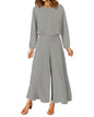 ROYLAMP Women's Summer 2 Piece Outfits Round Neck Crop Basic Top Cropped Wide Leg Pants Set Jumpsuits
