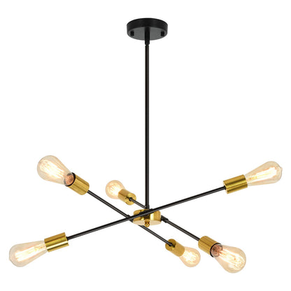 Black Sputnik Chandelier 6 Lights Modern Industrial Ceiling Light Mid Century Vintage Contemporary Pendant Dining Room Lighting Fixtures Hanging