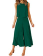ROYLAMP Women's Summer 2 Piece Outfits Round Neck Crop Basic Top Cropped Wide Leg Pants Set Jumpsuits