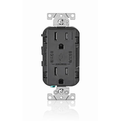 Leviton T5633-W Type A & Type-C USB In-Wall Charger with 15A Tamper-Resistant Outlet, USB Charger for Smartphones and Tablets, Not for Laptops, White