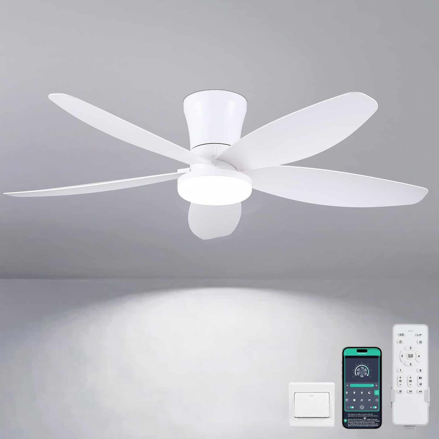 Ceiling Fans with Lights-36 Low Profile Ceiling Fan with Light and Remote/APP Control,Flush Mount,DC Reversible,LED Dimmable Blakc Ceiling Fans for Bedroom,Indoor/Outdoor Patio Use