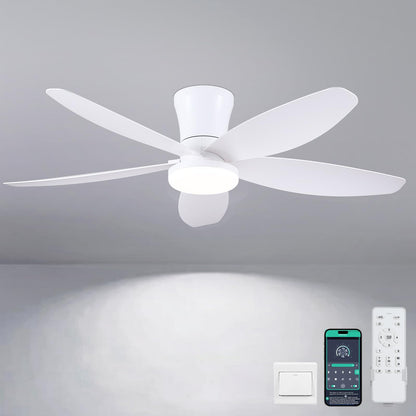 Ceiling Fans with Lights-36 Low Profile Ceiling Fan with Light and Remote/APP Control,Flush Mount,DC Reversible,LED Dimmable Blakc Ceiling Fans for Bedroom,Indoor/Outdoor Patio Use