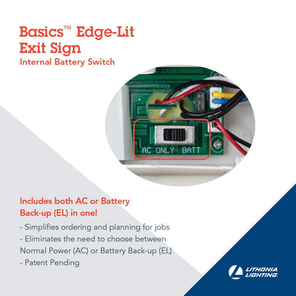 Lithonia Lighting BE W R SM M6 BE Basics Edge-Lit Exit Sign, White with Red Letters, Surface Mount