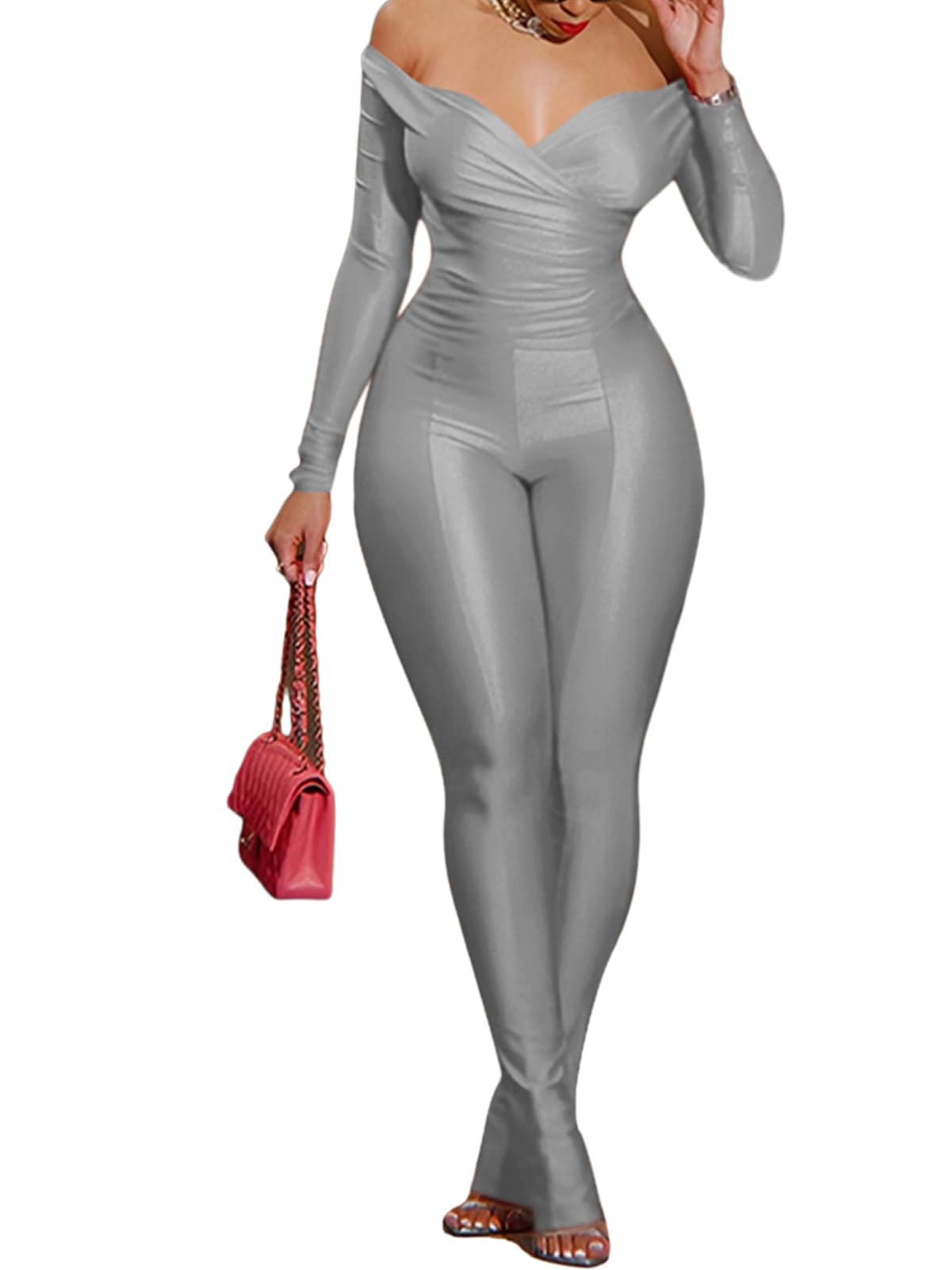 acelyn 2 Piece Outfits for Women Sexy Off Shoulder Tops Bodycon Flared Pant Sets Club Outfits Tracksuit