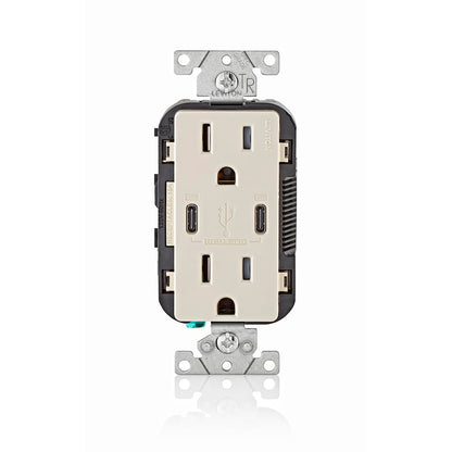 Leviton T5633-W Type A & Type-C USB In-Wall Charger with 15A Tamper-Resistant Outlet, USB Charger for Smartphones and Tablets, Not for Laptops, White