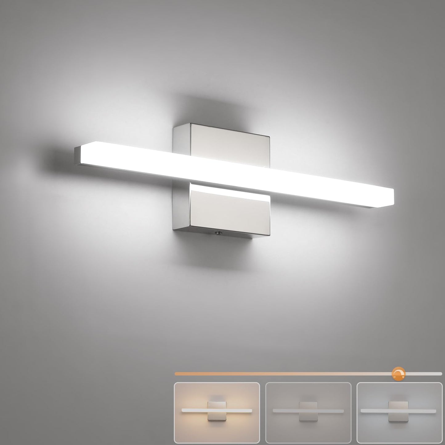 Combuh Modern Bathroom Light Fixtures Over Mirror 16 Inch IP44 9W Chrome Vanity Light Bar for Bathroom Wall Light Fixtures Cool White 6000K