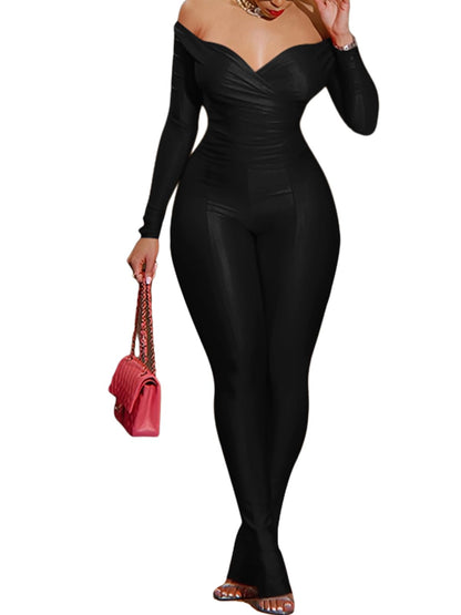 acelyn 2 Piece Outfits for Women Sexy Off Shoulder Tops Bodycon Flared Pant Sets Club Outfits Tracksuit