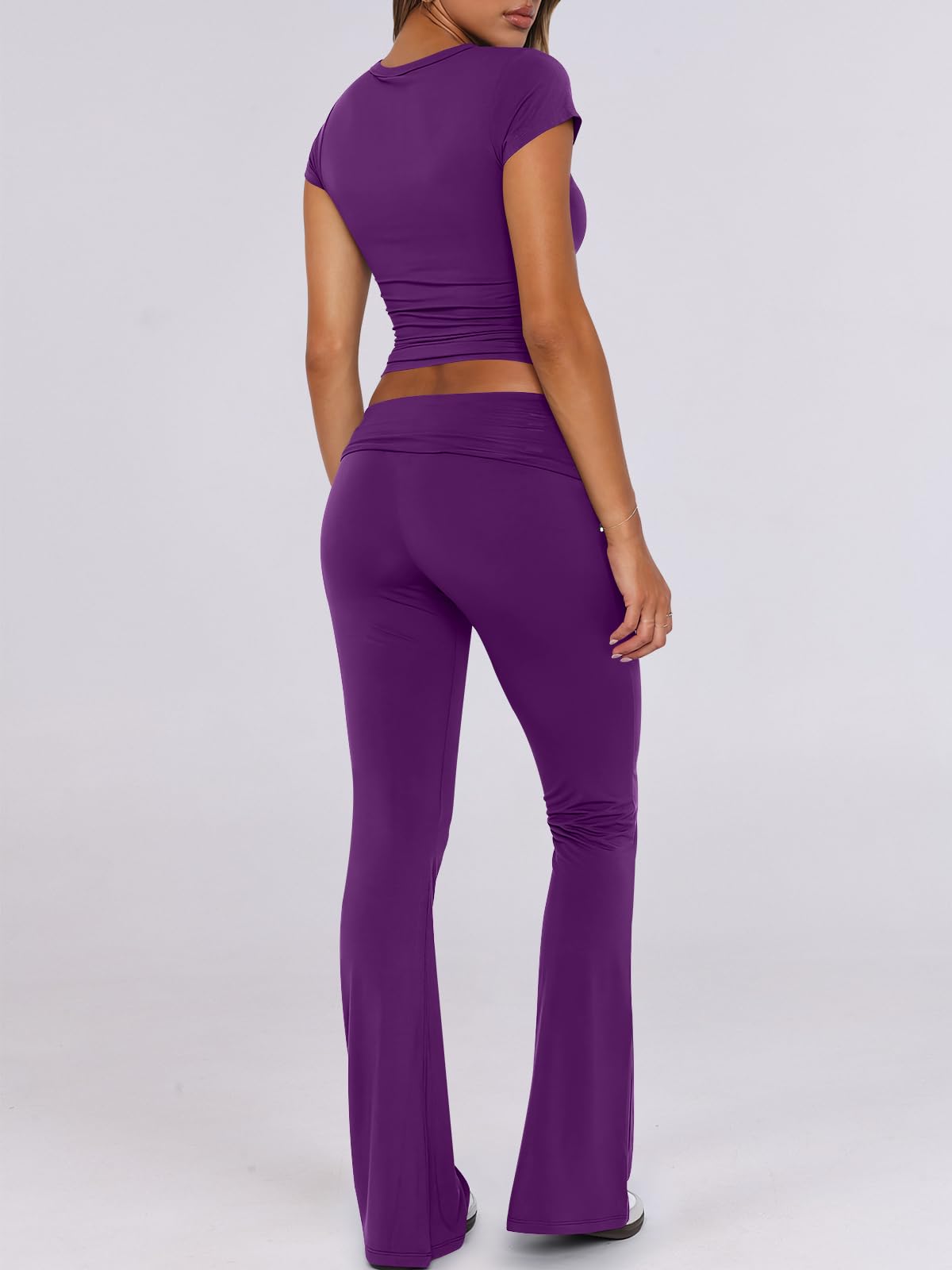 ANRABESS Lounge Sets for Women 2 piece Foldover Yoga Flare Leggings Pants Crop Tops Casual Y2K Outfits Matching Tracksuit Set