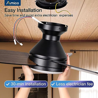 Amico Ceiling Fans with Lights, 42 inch Low Profile Ceiling Fan with Light and Remote Control, Flush Mount, Reversible, 3CCT, Dimmable, Noiseless, White Ceiling Fan for Bedroom, Indoor/Outdoor Use