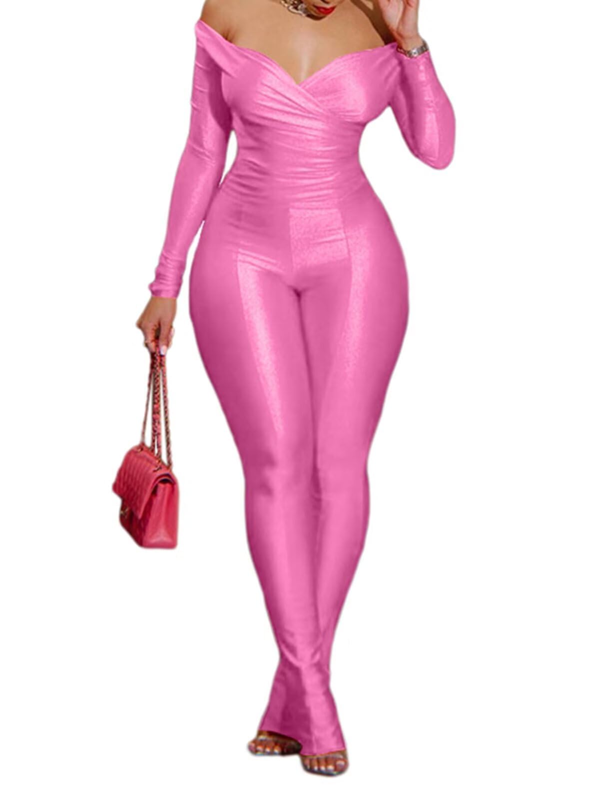 acelyn 2 Piece Outfits for Women Sexy Off Shoulder Tops Bodycon Flared Pant Sets Club Outfits Tracksuit