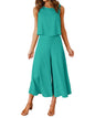 ROYLAMP Women's Summer 2 Piece Outfits Round Neck Crop Basic Top Cropped Wide Leg Pants Set Jumpsuits