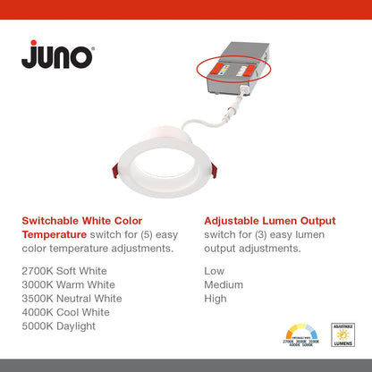Juno WF6 Dreg SM ALO20 SWW5 90CRI CP6 MW M2 Canless Wafer Recessed LED Downlight, Deep Regressed Smooth Trim Style, 6-Inch, Matte White, 6-Pack