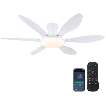 Ceiling Fans with Lights, 51 inch Modern Black Low Profile Ceiling Fan with Light and Remote App Control, Flush Mount, Quiet DC Reversible, Dim Led Ceiling Fan 6 Blade Softer Wind Indoor/Outdoor Patio