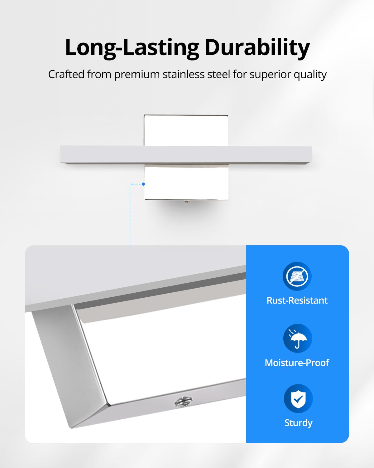 Combuh Modern Bathroom Light Fixtures Over Mirror 16 Inch IP44 9W Chrome Vanity Light Bar for Bathroom Wall Light Fixtures Cool White 6000K