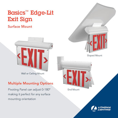 Lithonia Lighting BE W R SM M6 BE Basics Edge-Lit Exit Sign, White with Red Letters, Surface Mount