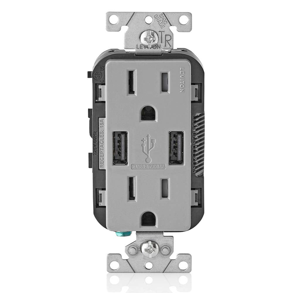 Leviton T5633-W Type A & Type-C USB In-Wall Charger with 15A Tamper-Resistant Outlet, USB Charger for Smartphones and Tablets, Not for Laptops, White