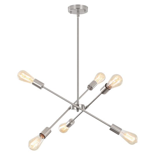 Black Sputnik Chandelier 6 Lights Modern Industrial Ceiling Light Mid Century Vintage Contemporary Pendant Dining Room Lighting Fixtures Hanging