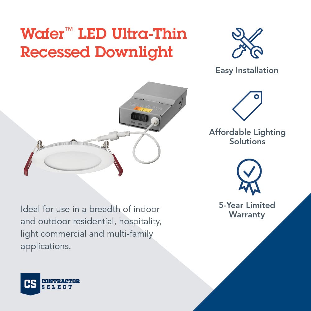 Lithonia Lighting WF4 LED 27K30K35K 90CRI MB M6 Recessed Wafer Downlight with Ultra Thin Round Trim, Color Temperature Selectable, 2700K | 3000K | 3500K, 4-Inch, Matte Black