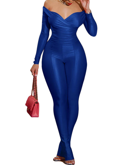 acelyn 2 Piece Outfits for Women Sexy Off Shoulder Tops Bodycon Flared Pant Sets Club Outfits Tracksuit