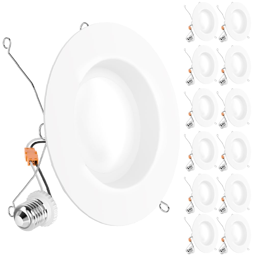 Sunco 12 Pack 5CCT Retrofit LED Recessed Lighting 6 Inch, 2700K/3000K/3500K/4000K/5000K Selectable, Dimmable Can Lights, Smooth Trim, 13W=75W, 965LM, Damp Rated, UL-Certified