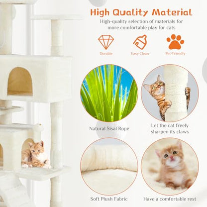 Sweetcrispy 54-Inch Cat Tree Tower – Multi-Level with Sisal Scratching Post, Perfect Pet Gift, Indoor Condo with Climbing Ladder, Plush Toy, and More Animal Stuff, Light Grey