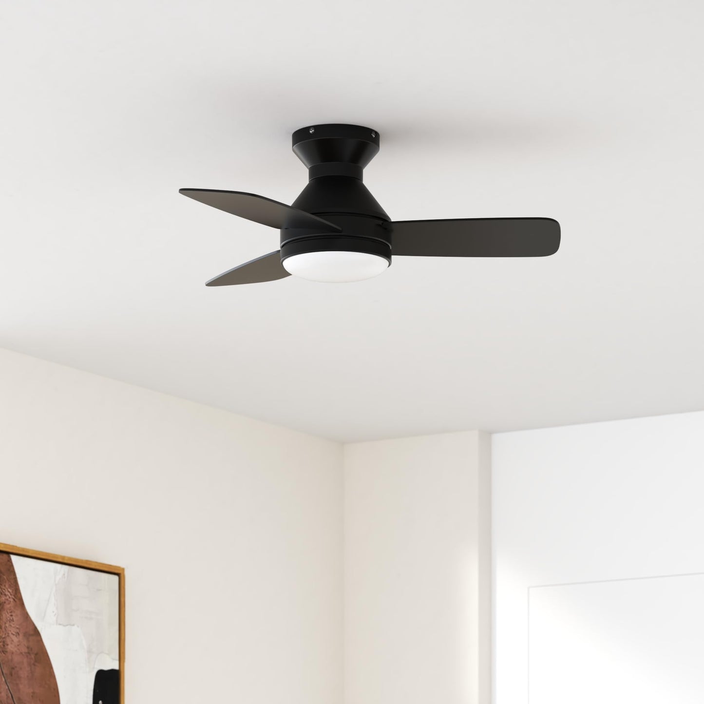 Amico Ceiling Fans with Lights, 42 inch Low Profile Ceiling Fan with Light and Remote Control, Flush Mount, Reversible, 3CCT, Dimmable, Noiseless, White Ceiling Fan for Bedroom, Indoor/Outdoor Use