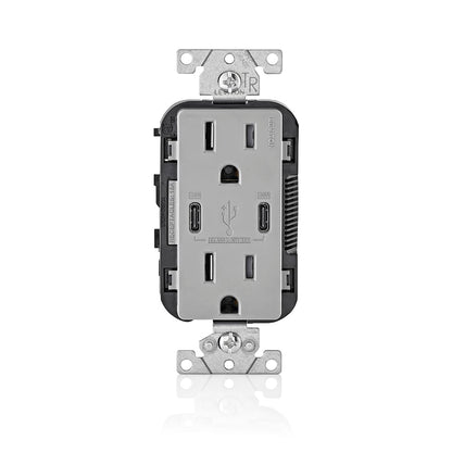 Leviton T5633-W Type A & Type-C USB In-Wall Charger with 15A Tamper-Resistant Outlet, USB Charger for Smartphones and Tablets, Not for Laptops, White