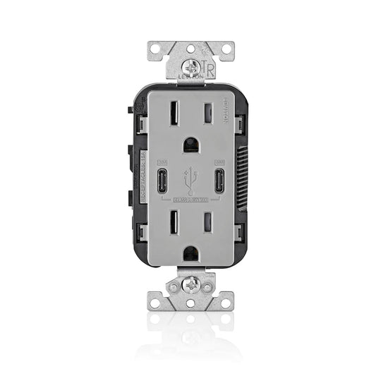 Leviton T5633-W Type A & Type-C USB In-Wall Charger with 15A Tamper-Resistant Outlet, USB Charger for Smartphones and Tablets, Not for Laptops, White