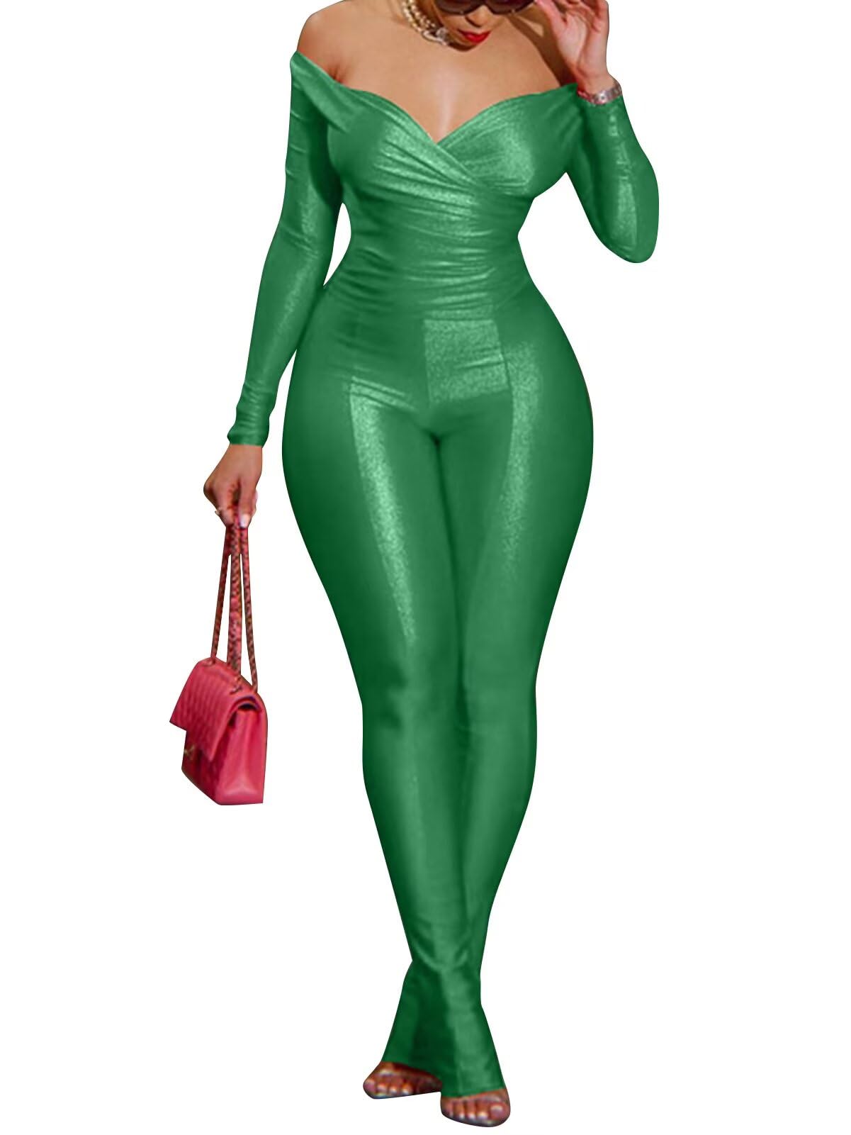 acelyn 2 Piece Outfits for Women Sexy Off Shoulder Tops Bodycon Flared Pant Sets Club Outfits Tracksuit