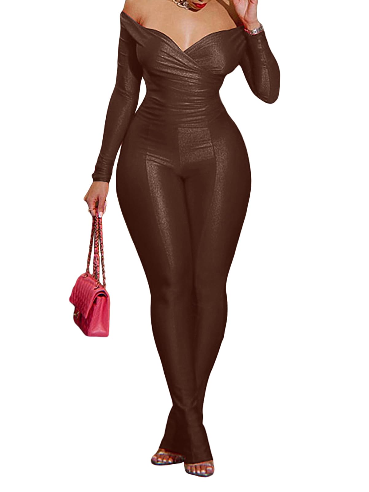 acelyn 2 Piece Outfits for Women Sexy Off Shoulder Tops Bodycon Flared Pant Sets Club Outfits Tracksuit