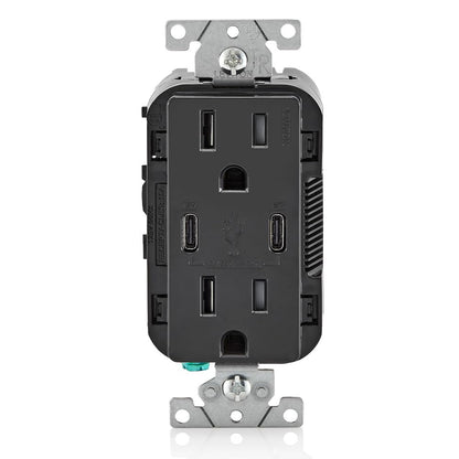 Leviton T5633-W Type A & Type-C USB In-Wall Charger with 15A Tamper-Resistant Outlet, USB Charger for Smartphones and Tablets, Not for Laptops, White