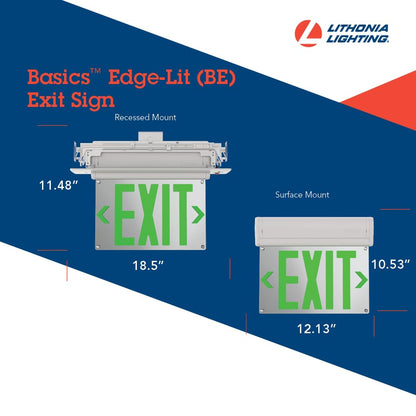 Lithonia Lighting BE W R SM M6 BE Basics Edge-Lit Exit Sign, White with Red Letters, Surface Mount
