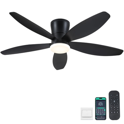 Ceiling Fans with Lights-36 Low Profile Ceiling Fan with Light and Remote/APP Control,Flush Mount,DC Reversible,LED Dimmable Blakc Ceiling Fans for Bedroom,Indoor/Outdoor Patio Use