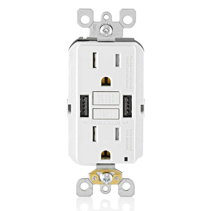 Leviton T5633-W Type A & Type-C USB In-Wall Charger with 15A Tamper-Resistant Outlet, USB Charger for Smartphones and Tablets, Not for Laptops, White