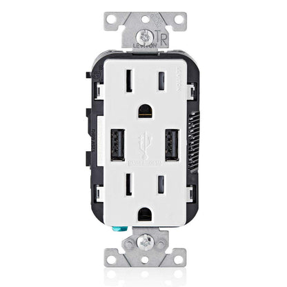 Leviton T5633-W Type A & Type-C USB In-Wall Charger with 15A Tamper-Resistant Outlet, USB Charger for Smartphones and Tablets, Not for Laptops, White