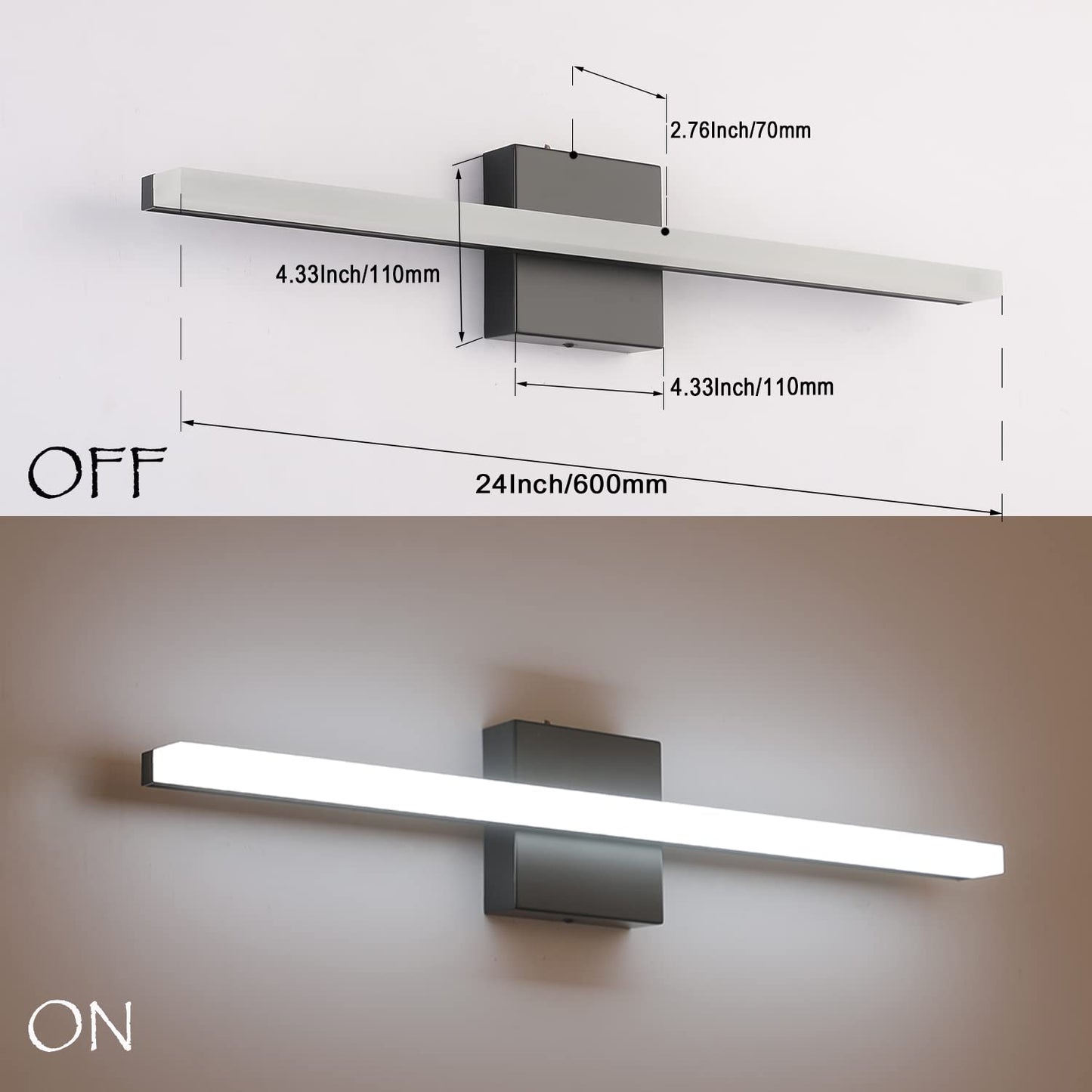 Combuh LED Bathroom Vanity Light Bar 16 Inch 9W Black IP44 Bathroom Light Fixtures Over Mirror Modern Bath Wall Lighting Fixture Sconce Indoor Cool White 6000K